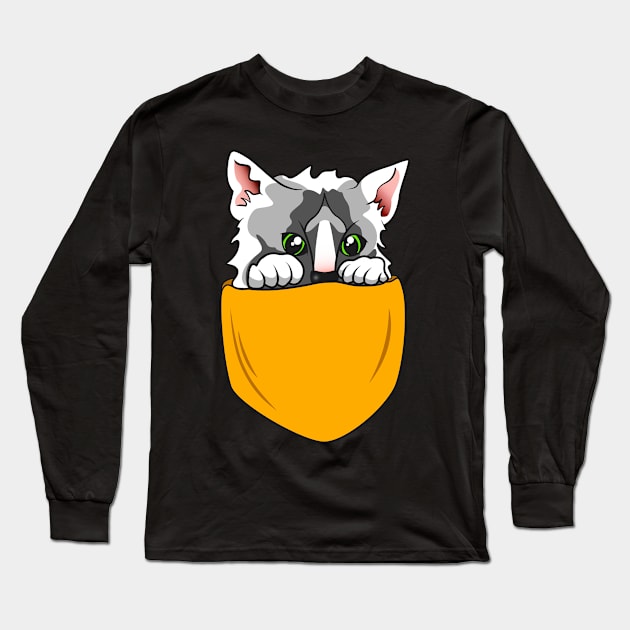 Cute Pocket Cat Kitty funny Chest Bag Long Sleeve T-Shirt by Foxxy Merch